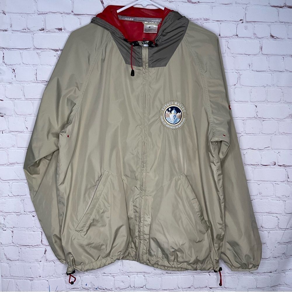 Vtg Roots73 Mens Hooded Water Resistant Jacket Sz M Rain Coat Gray Voyage Malibu